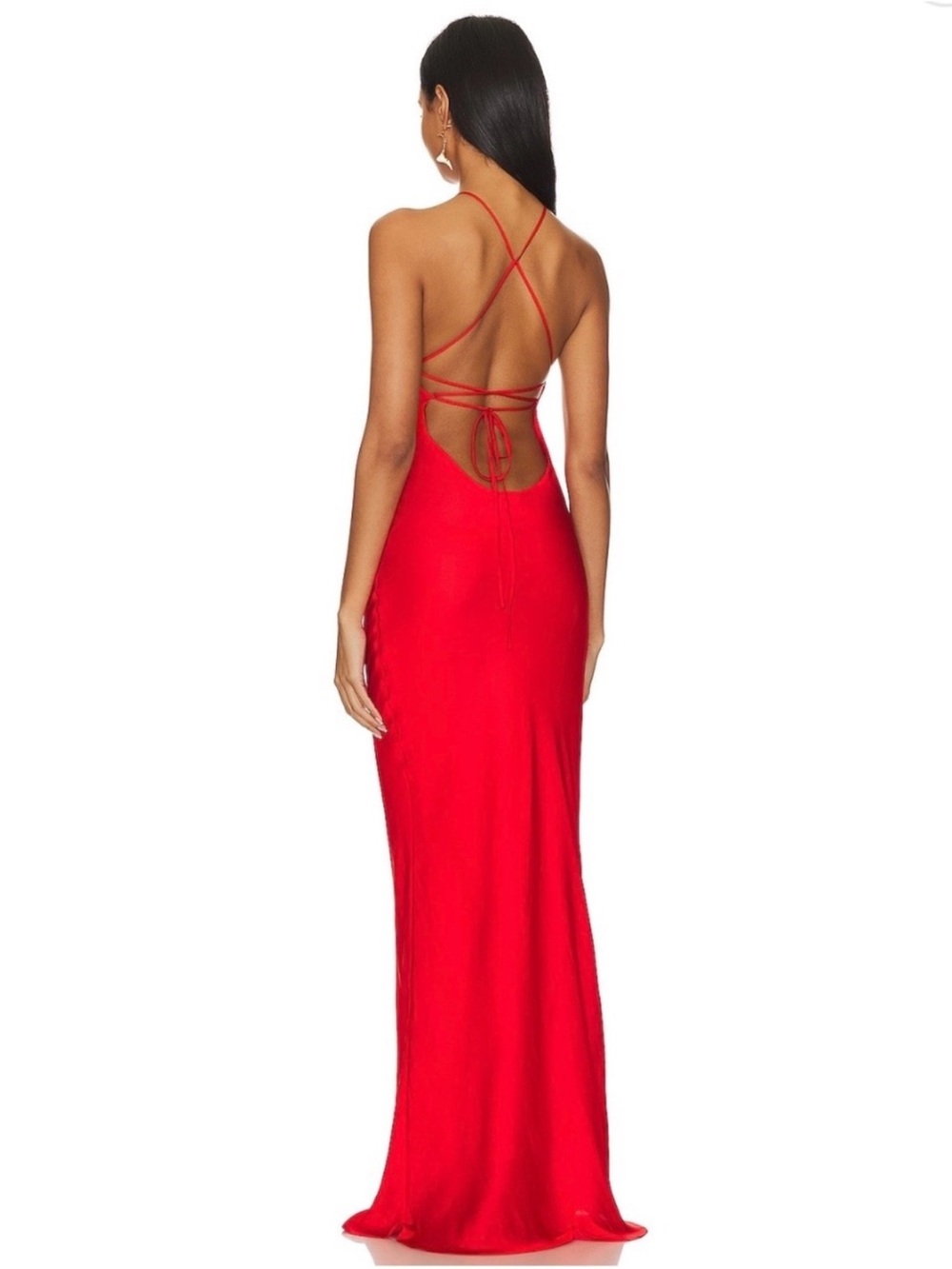 Line & Dot Red Halter Maxi Gown - Picture 2 of 2